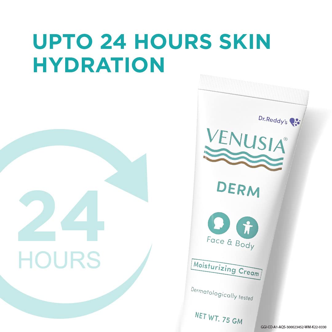 VENUSIA Dr. Reddy's Derm Moisturizing Lotion for Face & Body - 10 Hour Hydration, Dry Skin Repair & Nourishment, Soothes Itching & Irritation - Pack of 1 | Daily Skincare for Dry, Sensitive Skin at Home or Travel
