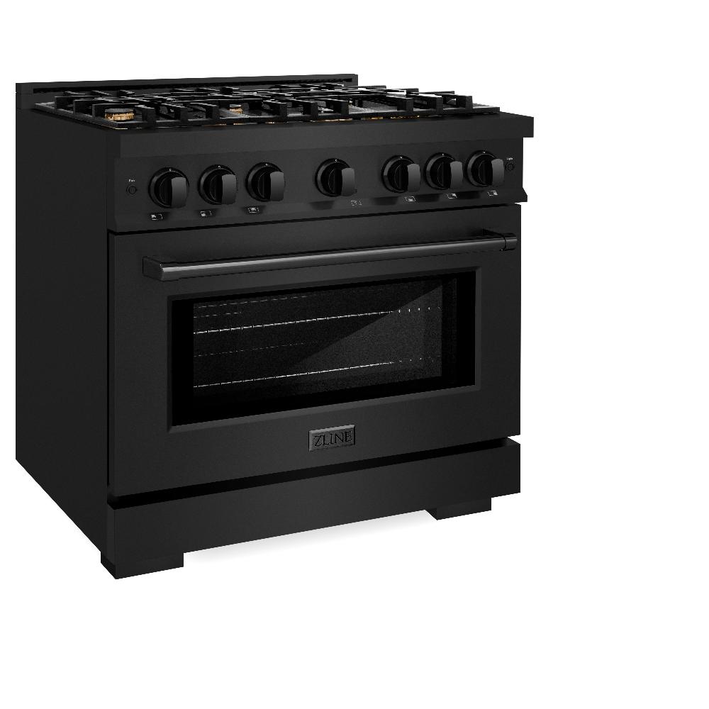 ZLINE 36 Inch 5.2 Cu Ft Black Stainless Steel Gas Range with Convection Oven & 6 Brass Burners - Perfect for Modern Kitchens & Professional Cooking (HGRB BR 36)