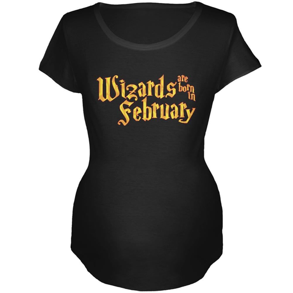 February Birthday Wizard Maternity T-Shirt - Soft Black Cotton Tee for Pregnant Women | Perfect for Baby Showers, Pregnancy Announcements & Maternity Photos