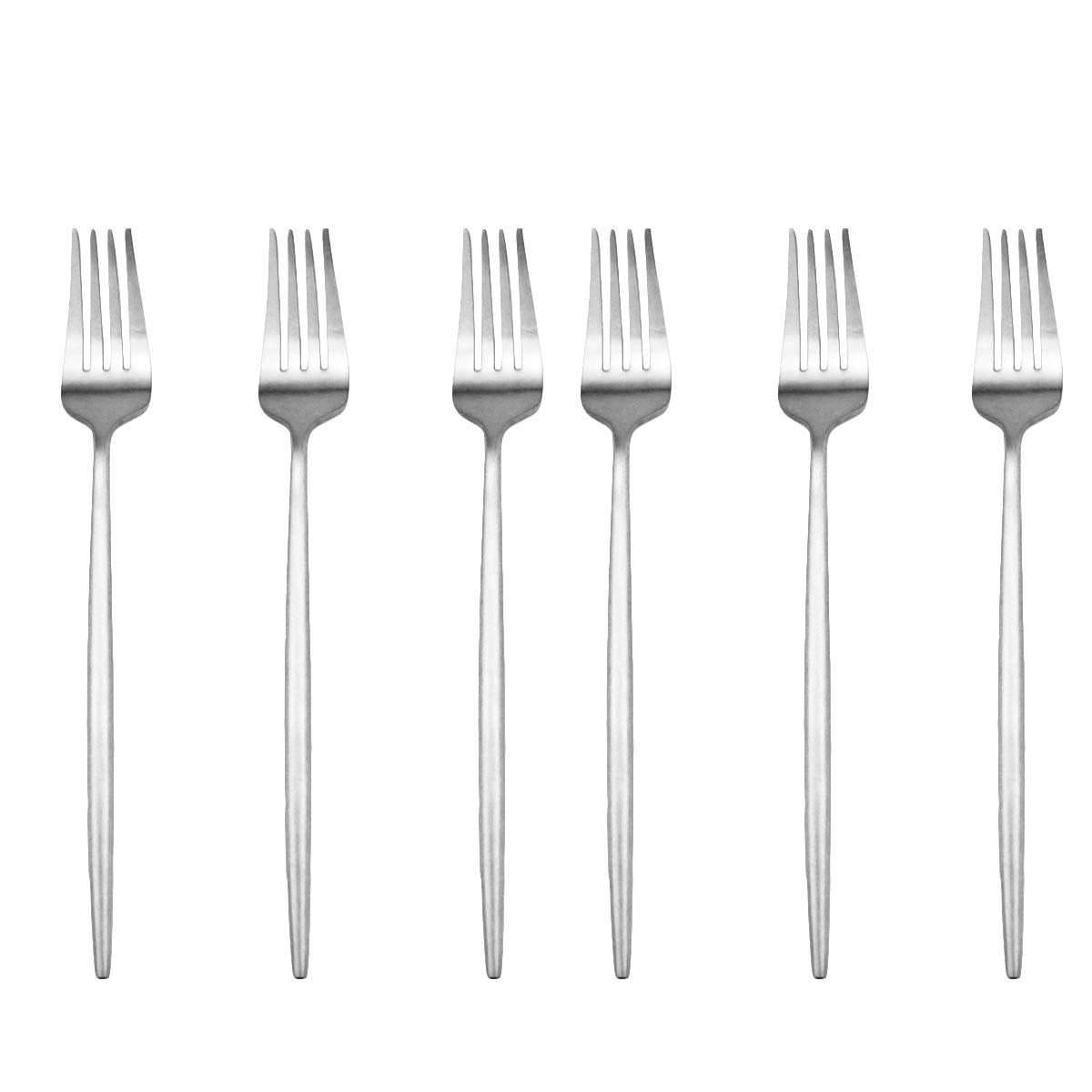 Premium 6-Piece Matte Silver 304 Stainless Steel Flatware Set - Modern Dinner Forks (7.7