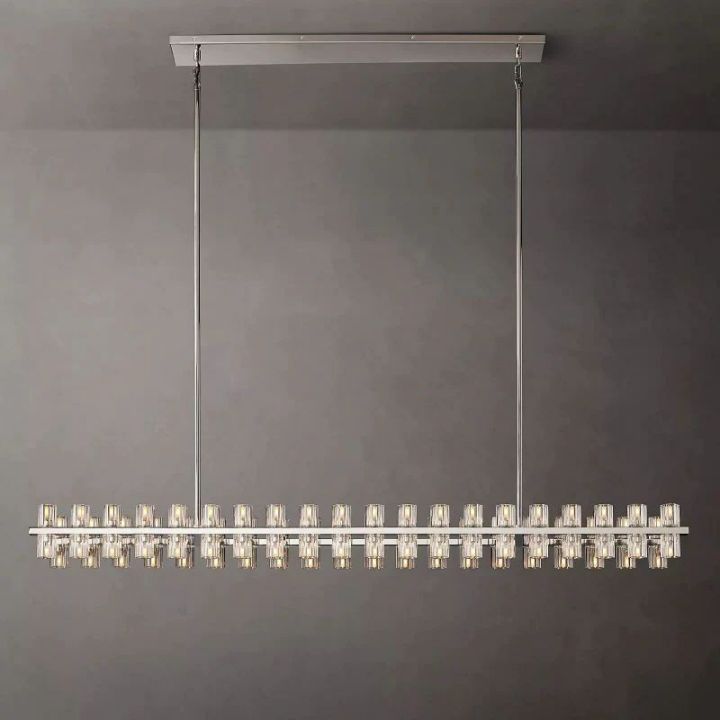 Elegant Aurora Wine Glass Rectangular Chandelier - 72 LED Lights for Dining Room, Kitchen Island & Bar Decor | Modern Crystal Pendant Lighting Fixture