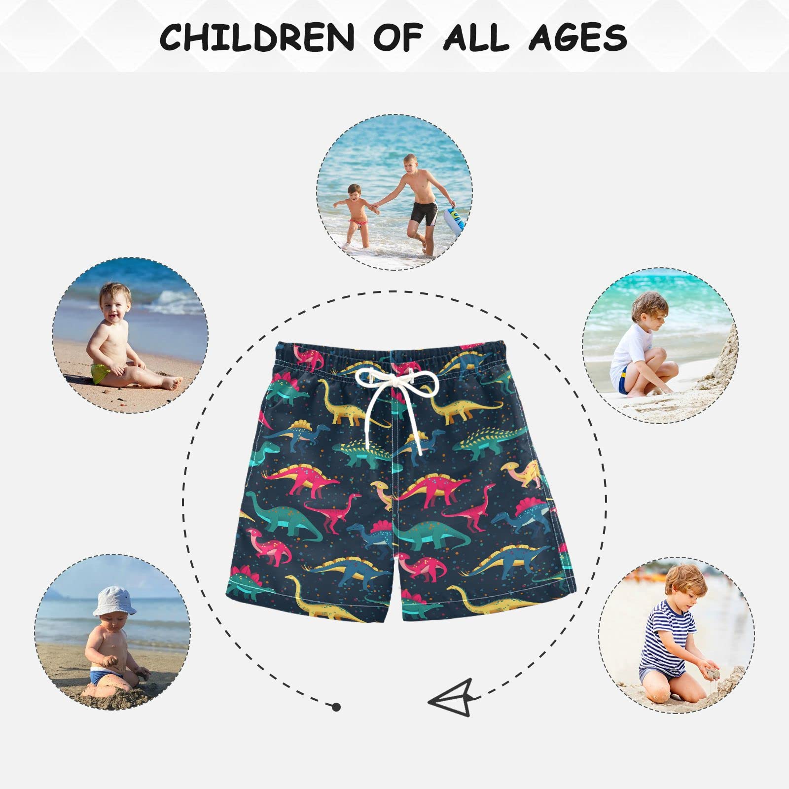 Dinosaurs Print Boys Swim Trunks - Toddler & Kids Bathing Suits for Beach, Pool & Summer Fun | 2T Swimwear Pants for Boys & Teens