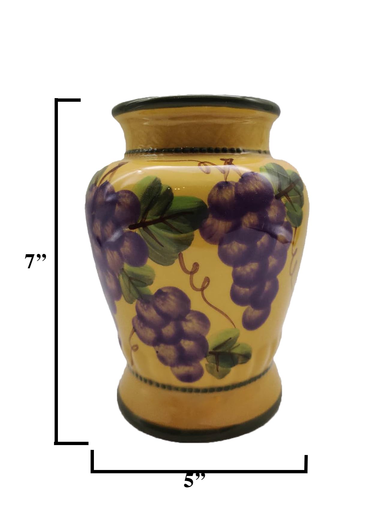 Hand Painted Ceramic Tuscany Grape Utensil Holder - Modern Kitchen Decor & Storage Organizer for Spoons, Forks & Cooking Tools - Perfect for Farmhouse, Rustic & Italian Style Kitchens