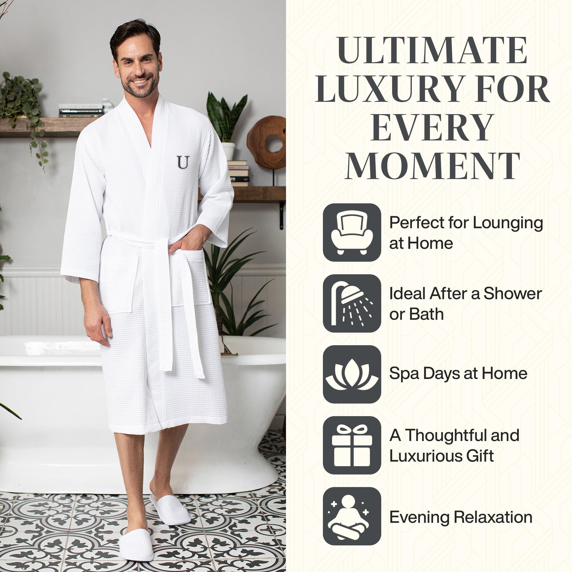 Premium Men's Cotton Waffle Bathrobe - Ultra Soft SPA Quality Lotus Linen Robe for Relaxation, Lounge & After Shower Comfort - Perfect for Home, Spa Days & Gift Giving