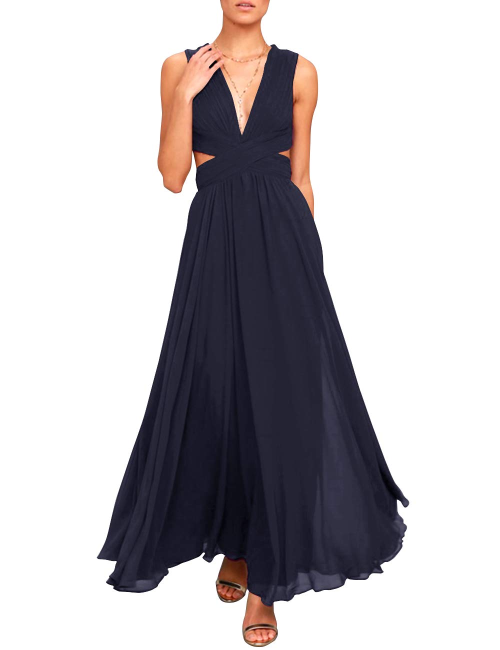 JAEDEN Navy Blue Chiffon Prom Dress with Open Back - Elegant Long Evening Gown for Homecoming, Formal Parties & Special Occasions