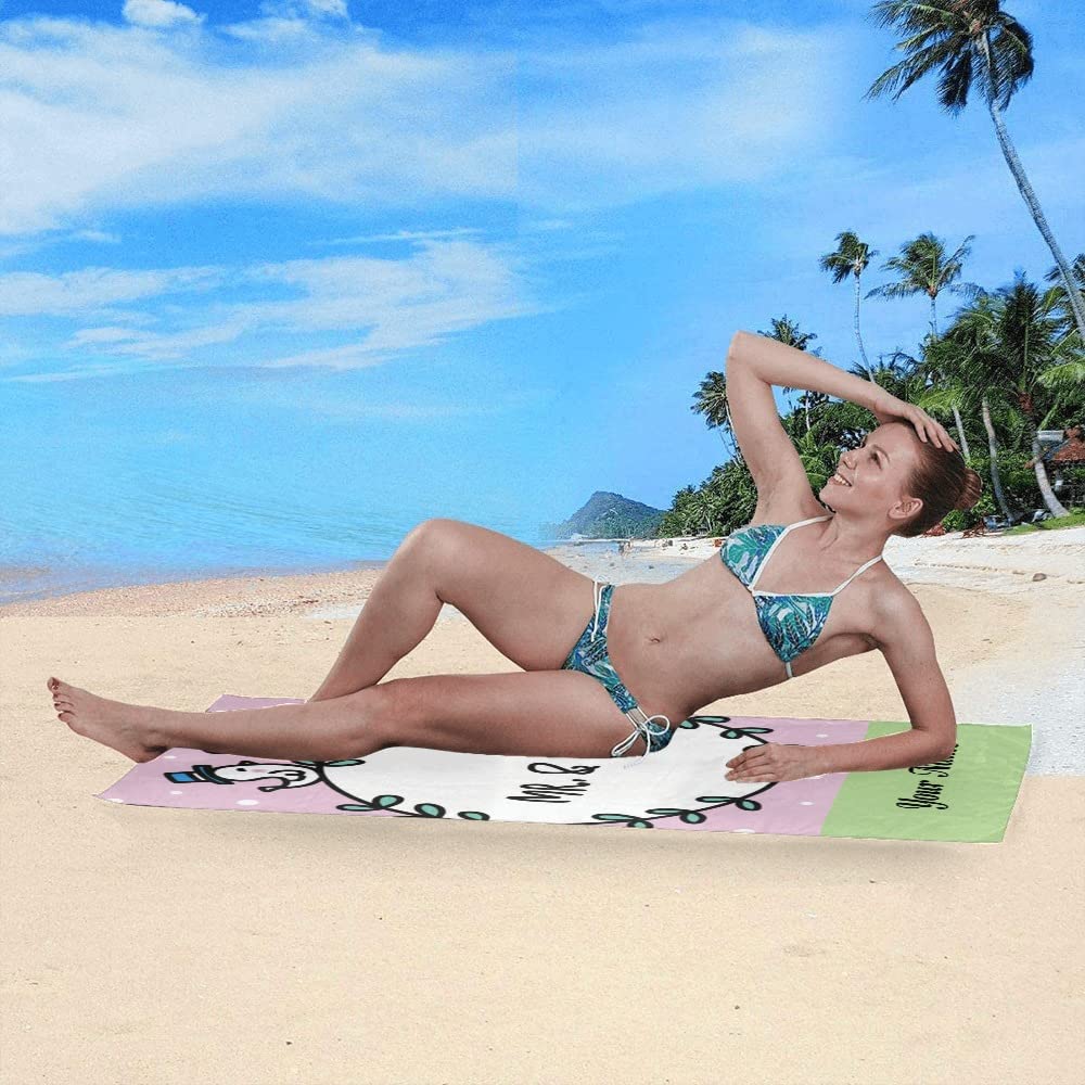 Custom Personalized Beach Towel with Names - Mr. & Mrs. Couple Birds Design Microfiber Bath Towel 30