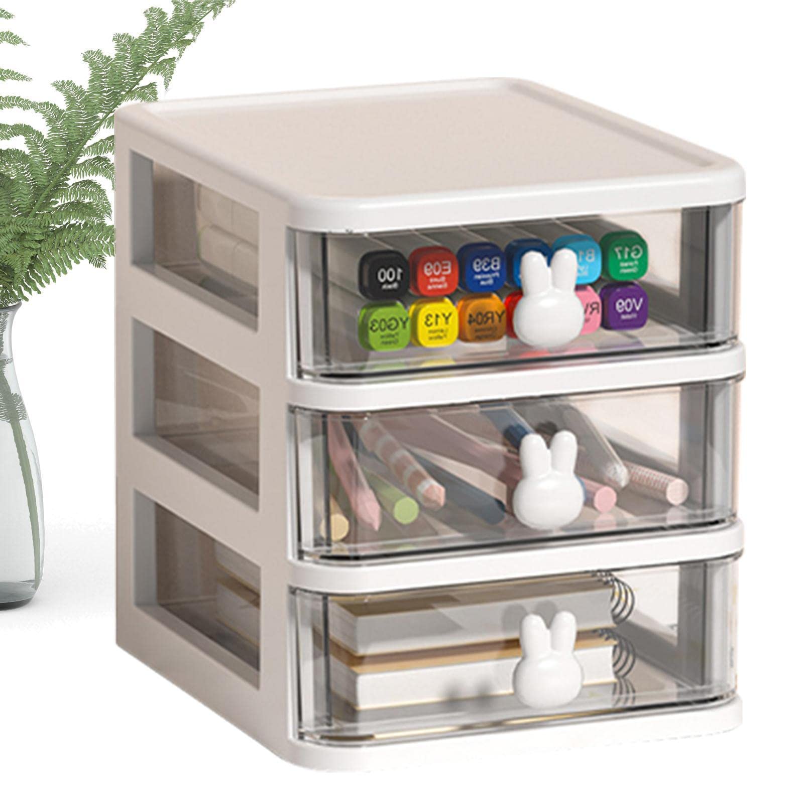 4-Tier Clear Small Desk Organizer with Drawer - Perfect for Makeup, Stationery, Arts & Crafts Storage - Ideal for Home Office, Vanity & Workspace Organization