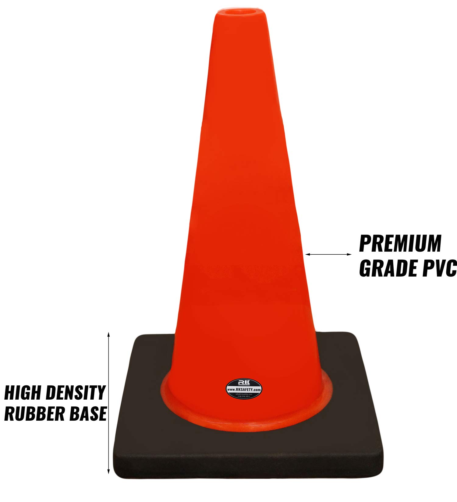 18 Inch PVC Traffic Safety Cones with Black Base - Set of 36 Orange Road Construction Cones for Parking, Events, Sports & Safety Barriers
