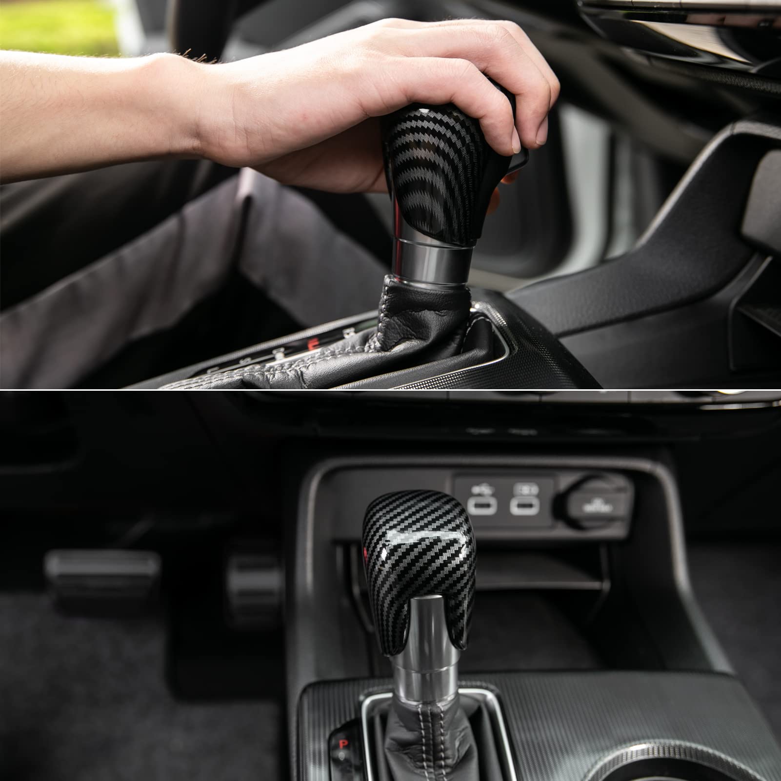 Honda Civic CRV HRV Accord Gear Shift Knob Cover - Carbon Fiber Console Trim Cap Compatible with 2018-2025 Models | Car Interior Accessories for Enhanced Driving Comfort & Style