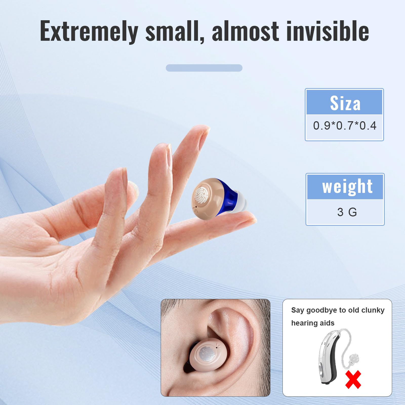 Rechargeable Digital Hearing Aids for Seniors – Invisible OTC PSAP Sound Amplifiers with LED Power Display, Comfortable Ear Amplification Devices for Elderly, White – Perfect for TV Watching, Conversations & Outdoor Activities
