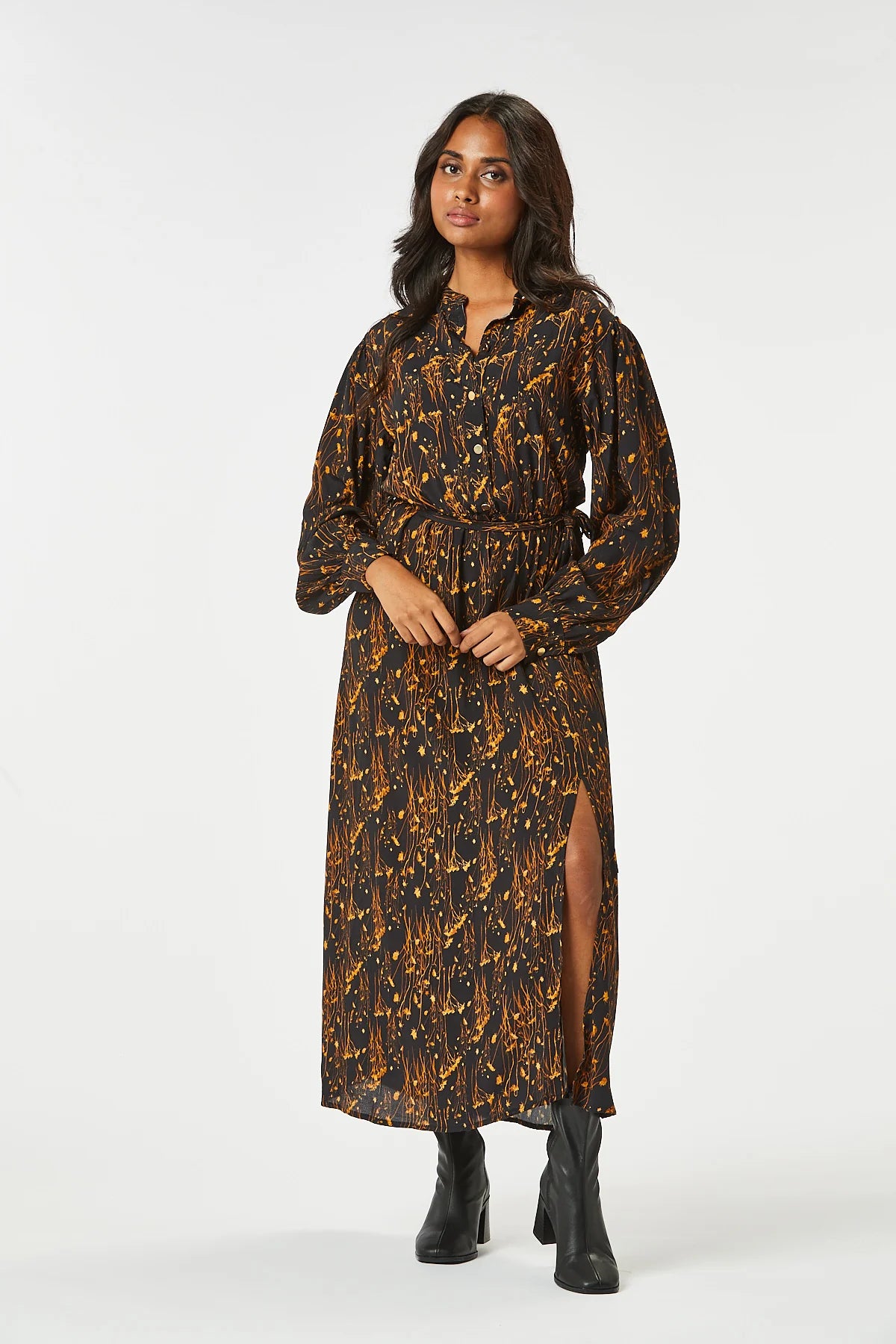 MIA Long Sleeve Shirt Dress for Women - Elegant Black Button Down Tunic Dress - Perfect for Office, Casual Outings, and Date Nights