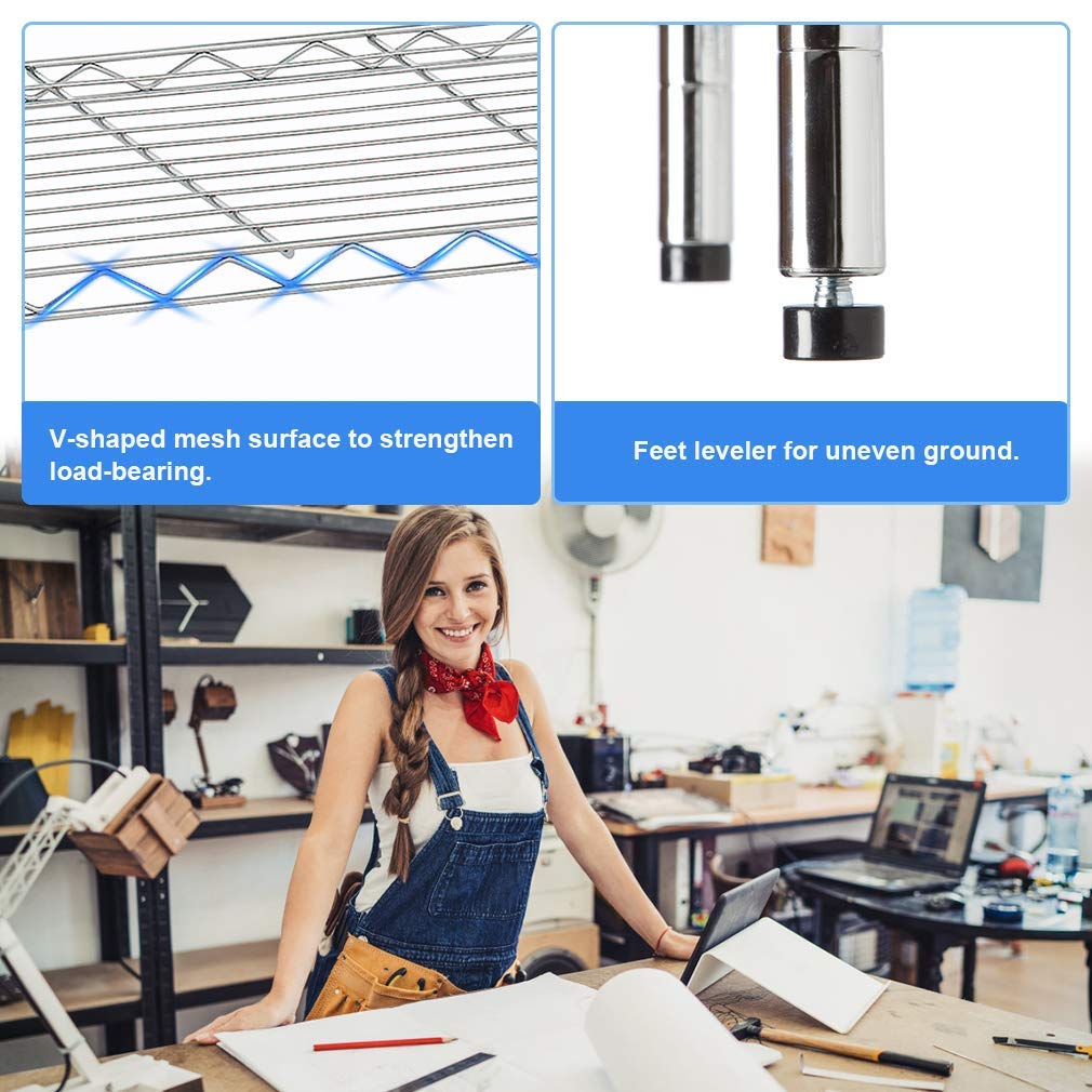 Adjustable 5-Tier Heavy Duty Metal Wire Shelving Unit - 72