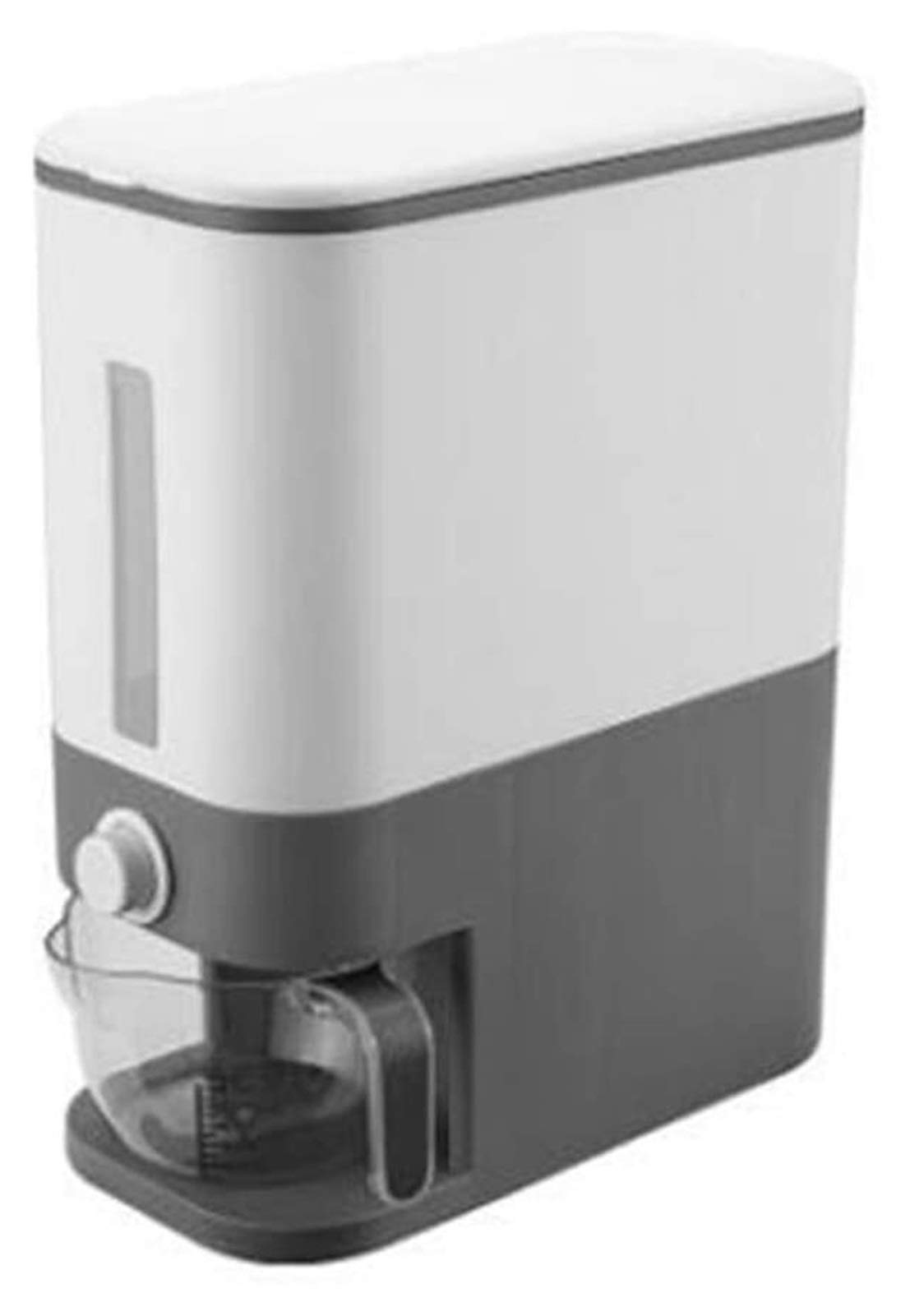 YUESFZ Automatic Plastic Cereal Dispenser - Food Storage Container with Measuring Cup for Rice, Grains & Kitchen Pantry Organization (Gray) | Perfect for Countertop, Pantry & Bulk Food Storage