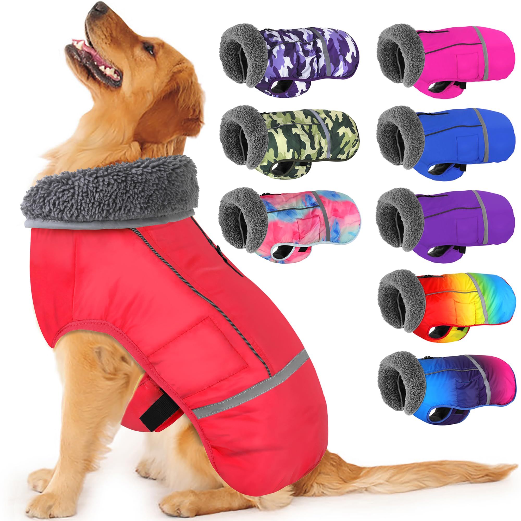 Dogcheer Warm Fleece Dog Coat with Reflective Collar - Waterproof Windproof Winter Jacket for Small, Medium, Large & X-Large Dogs - Perfect for Cold Weather Walks & Outdoor Adventures