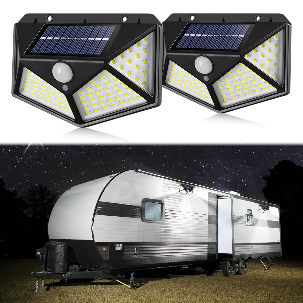 LYCARESUN Solar RV Porch Light - Waterproof Motion Sensor LED Camper Lighting for Motorhomes, Travel Trailers & Outdoor Awnings (2 Pack) - Perfect for Nighttime Safety & Convenience While Camping