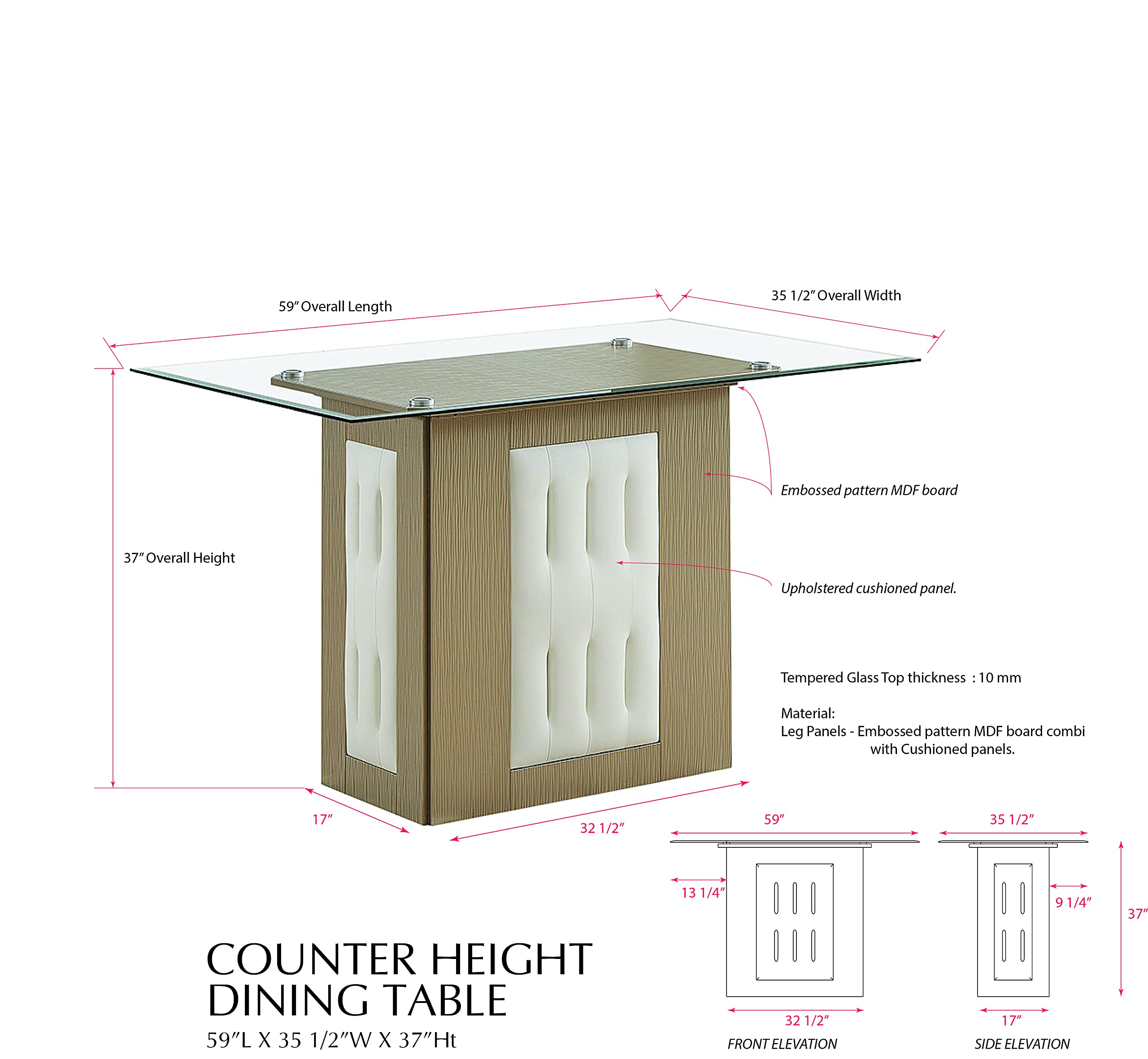 Kings Brand Furniture – Noyack Rectangle Glass Top Counter Height Dining Table, White/Gold – Modern Kitchen & Dining Room Furniture for Small Spaces & Apartments