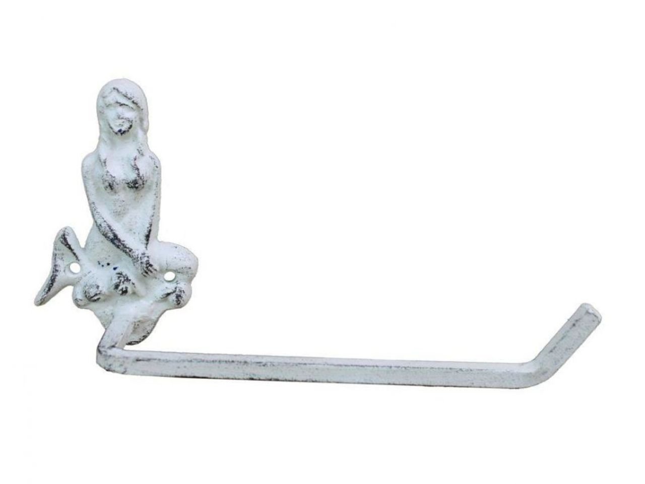 Hampton Nautical Whitewashed Cast Iron Mermaid Toilet Paper Holder - 10