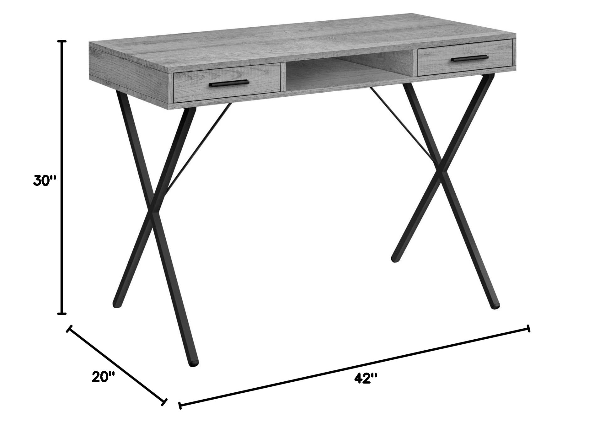 Monarch Specialties 7792 42-inch Computer Desk with Storage Drawers - Modern Home Office Desk for Laptop & Work, Left/Right Setup, Metal Frame & Laminate Surface in Grey/Black - Perfect for Small Spaces & Remote Work