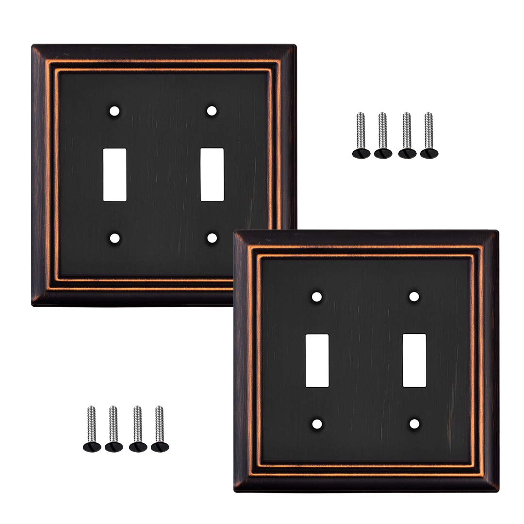 SLEEKLIGHTING Oil Rubbed Bronze Outlet Covers & Switch Plates - Decorative Wall Plate Light Switch Cover Beveled Edge - 2 Gang Toggle (2 Pack) - Variety of Styles (Decorator/Duplex/Toggle/Combo) - Perfect for Home, Office & Commercial Decor Upgrade