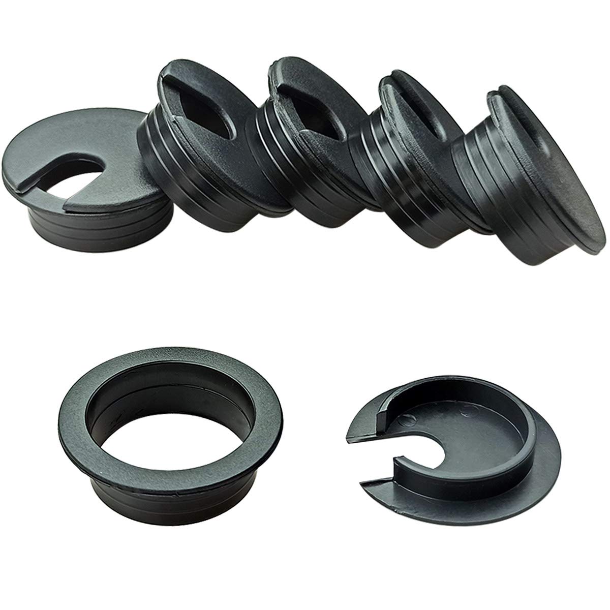 6-Pack 1-3/8 Inch Black Plastic Desk Grommet Hole Covers - Cable Management Organizer for Office PC Desk, Home & Workspace Wire Organization