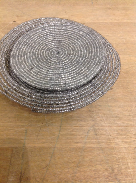 Premium Set of 6 Elegant Silver Beaded Coasters for Drinks - Protect Tables from Stains & Heat - Perfect for Home, Office, and Party Decor