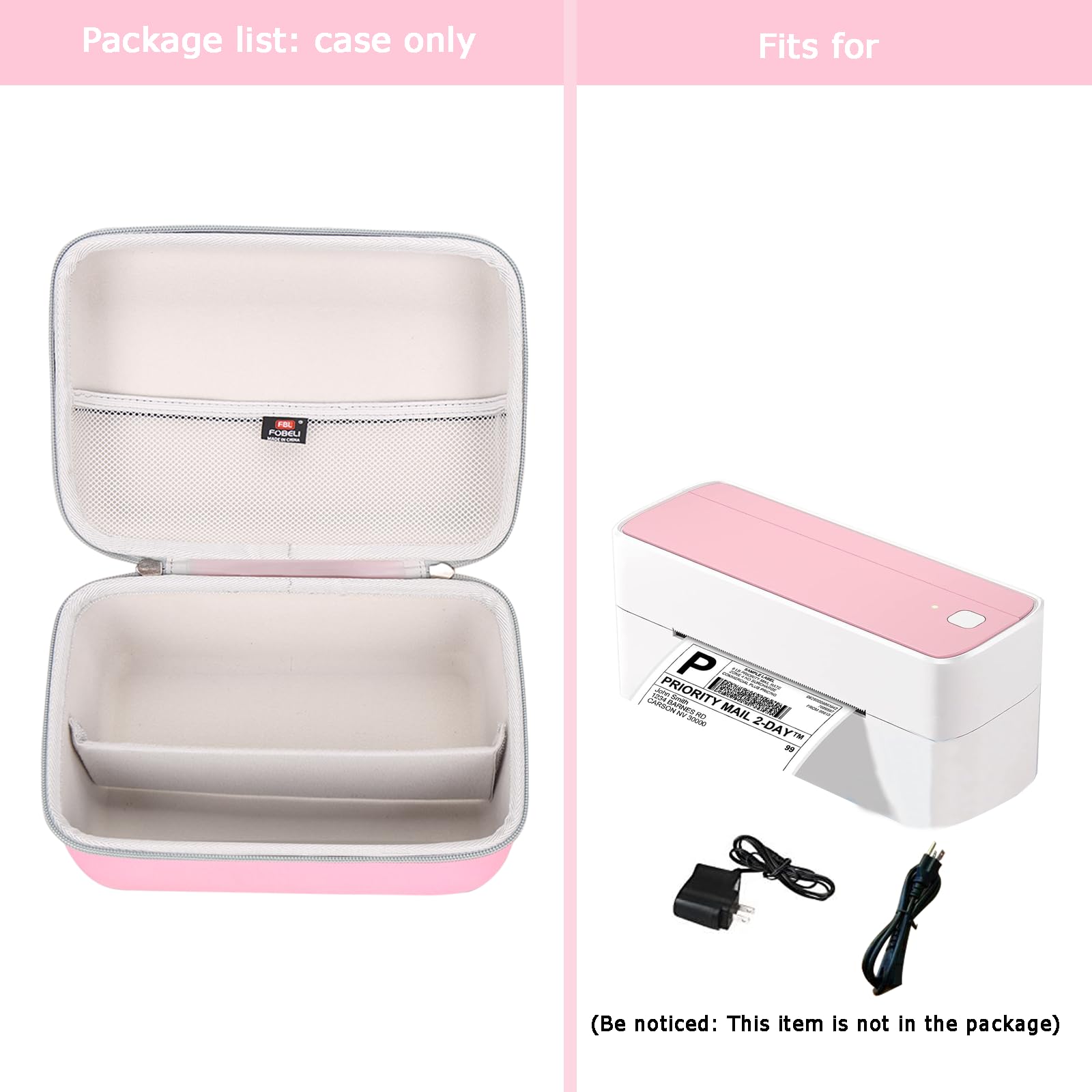 FBLFOBELI Hard Protective Case for Omezizy 241BT Wireless 4x6 Bluetooth Thermal Shipping Label Printer - Durable Pink Storage Cover | Perfect for Office, Warehouse & Home Shipping Label Printing