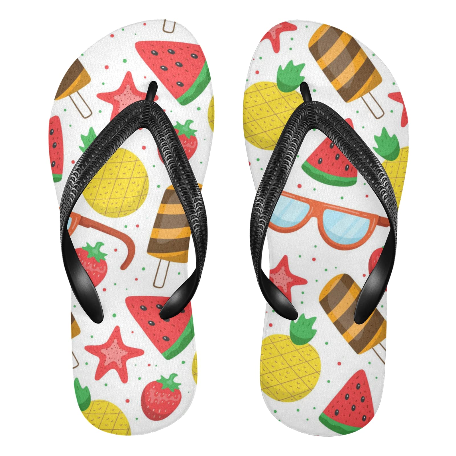 Women's Summer Flip Flops - Cute Pattern Beach Sandals with Non-Slip Rubber Sole for Travel, Hotel, Pool & Shower | Comfortable Fashion Slippers for Women & Men | Perfect for Beach Vacation, Spa Day and Outdoor Activities