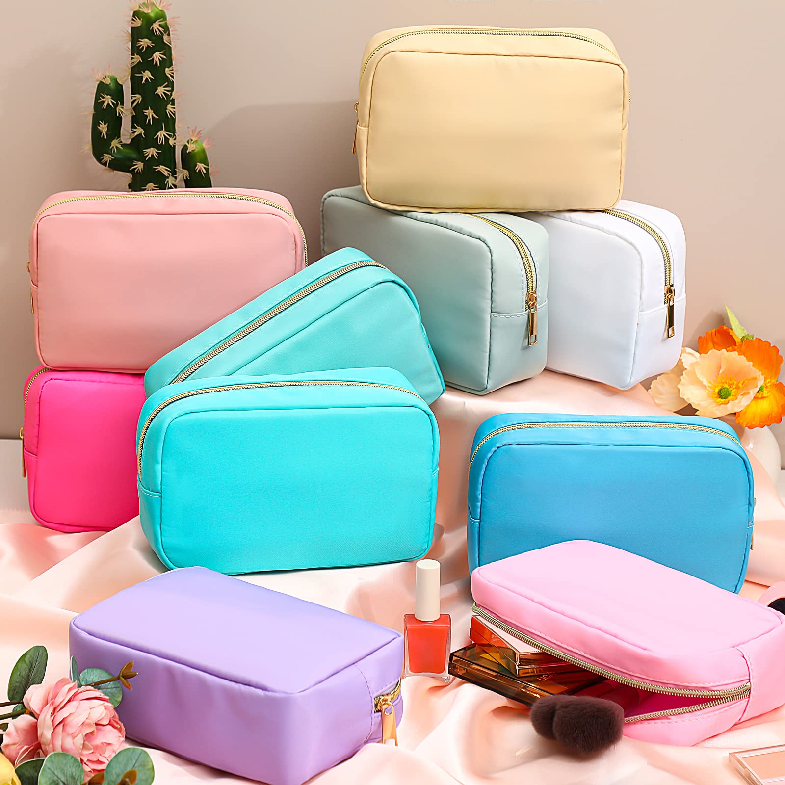 Sweetude 10-Piece Nylon Makeup Bag Set - Reusable Cosmetic Organizer for Women, Large Capacity Travel Toiletry Bag with Zipper (Colorful) - Perfect for Travel, Gym, and Daily Makeup Storage