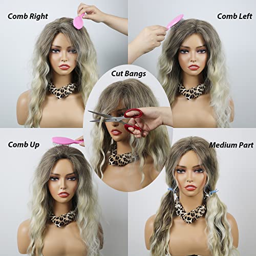 Curly Blonde Brown Reverse Ombre Wig - Long Synthetic Hairpiece for Cosplay, Halloween & Daily Fashion