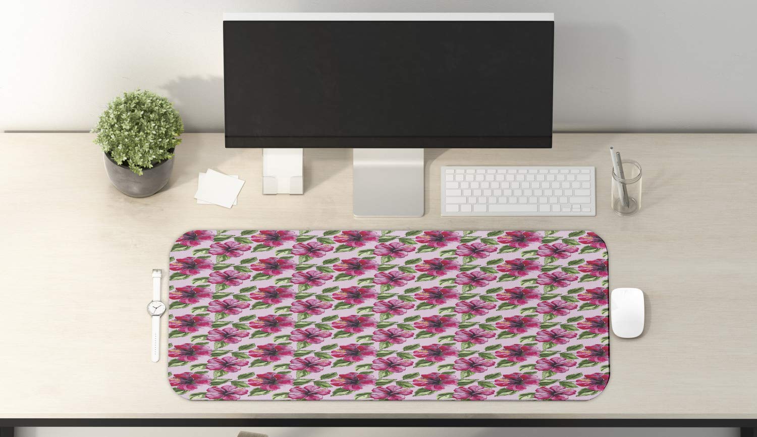 Ambesonne Floral Computer Mouse Pad - Watercolor Tropical Hibiscus Flowers Design, Non-Slip Rubber Gaming Mousepad (31