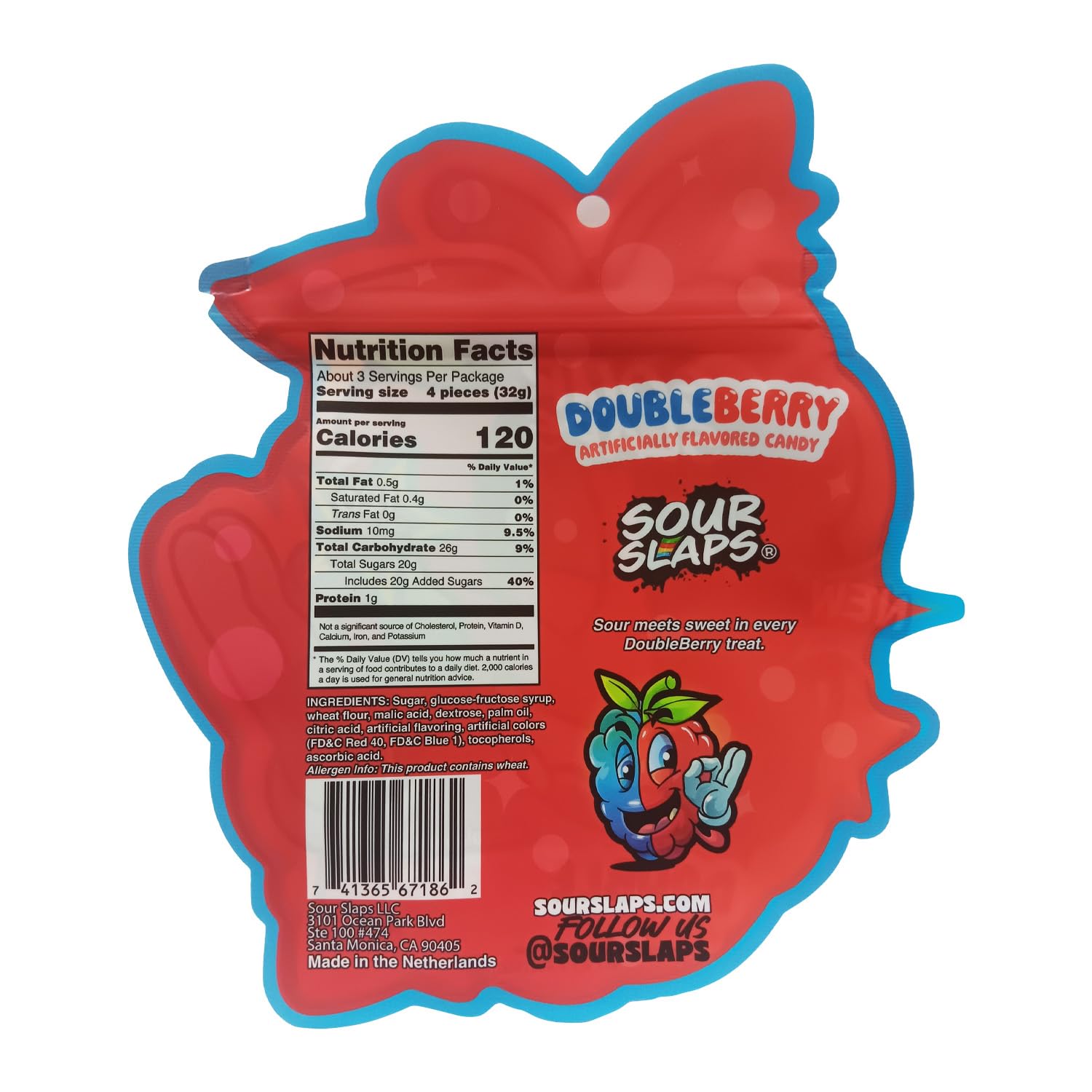 Sour Slaps 3-Pack Extreme Sour Candy Belts - Tangy Chewy Vegan Treat in 8 Flavors (Doubleberry) - Perfect for Parties, Movie Nights & Snack Time Fun