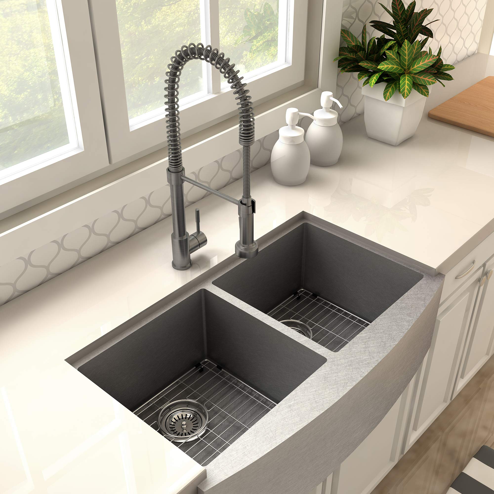 ZLINE Apollo Commercial Style Kitchen Faucet in Gun Metal Finish - Heavy Duty Pull Down Sprayer with High Arc Spout (FSNZ-GM) - Perfect for Restaurant Style Kitchens & Modern Home Renovations