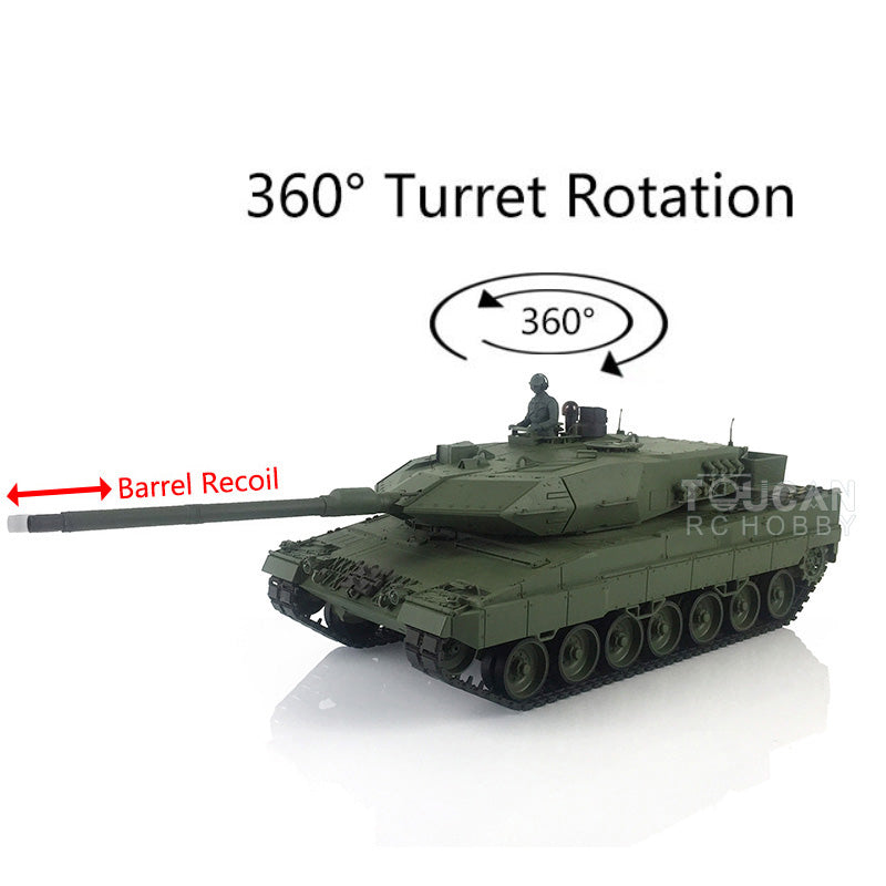 Heng Long 1/16 Scale TK7.0 Leopard 2A6 RC Main Battle Tank with 360° Rotating Turret, Barrel Recoil, Airsoft BBs, Smoke, Light & Sound Effects - Remote Control Military Tank for Outdoor Play, Collecting & Battle Simulation