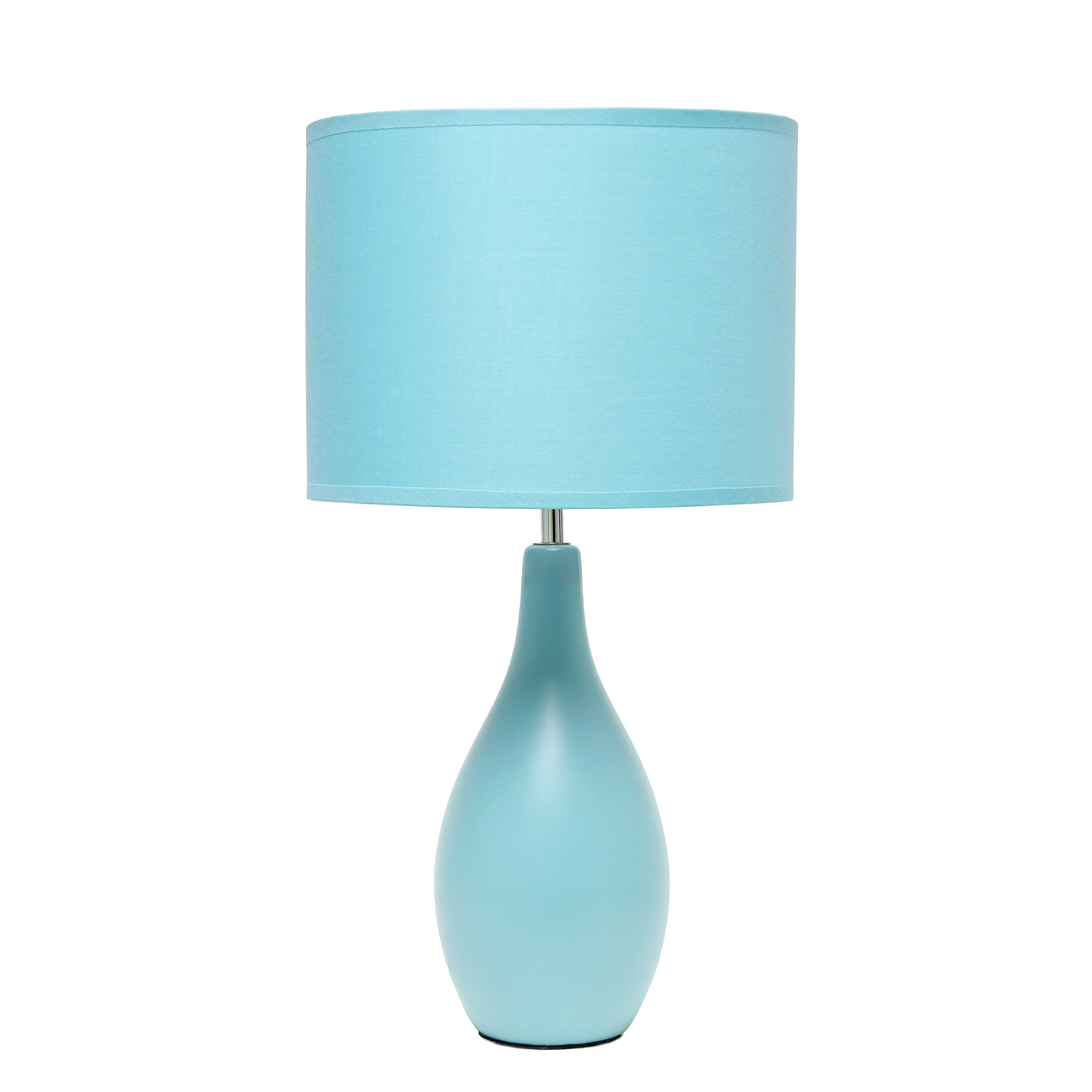 Simple Designs LT2002-BLU Blue Ceramic Table Lamp with Fabric Shade - Oval Bowling Pin Base for Bedroom, Living Room, Office & Study Desk Lighting