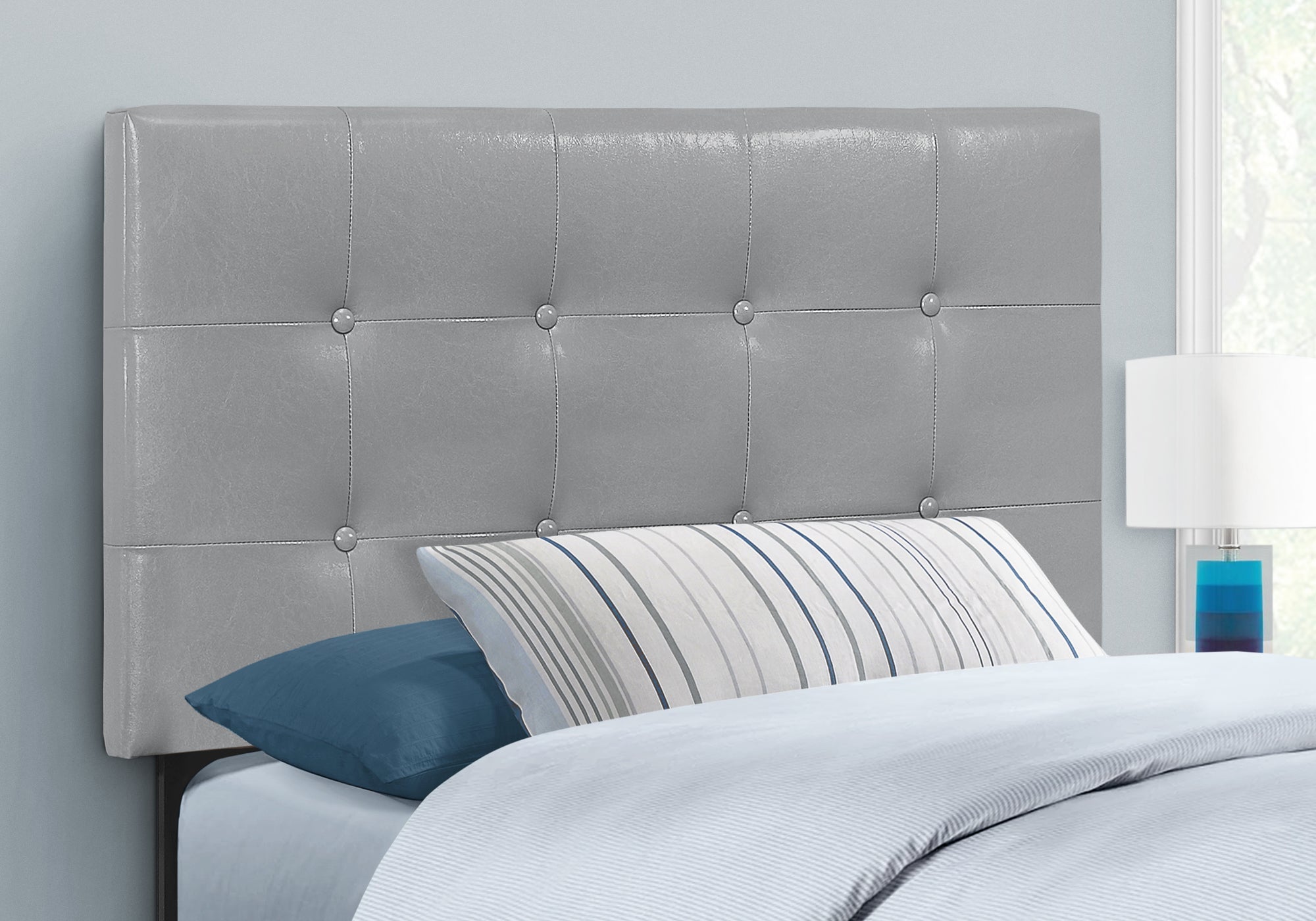 Twin Size Grey Faux Leather Headboard - Modern Bed Frame Headboard for Kids, Teens & Guest Rooms - Perfect for Bedroom Decor & Space Saving