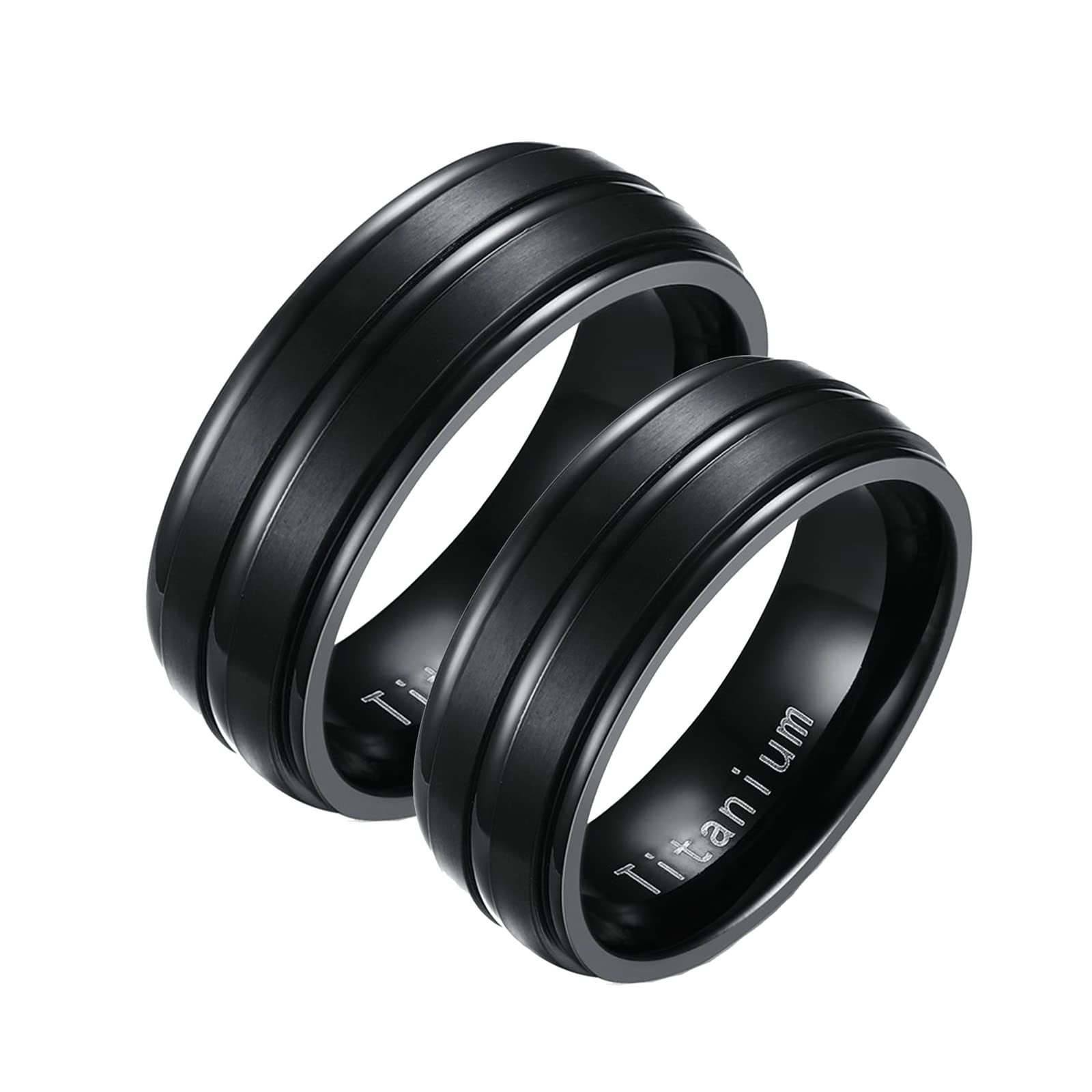 Titanium Wedding Bands for Couples - 8MM Black Matching Rings Set for Men & Women with Engraving - Perfect for Anniversaries, Engagements, and Promise Ceremonies