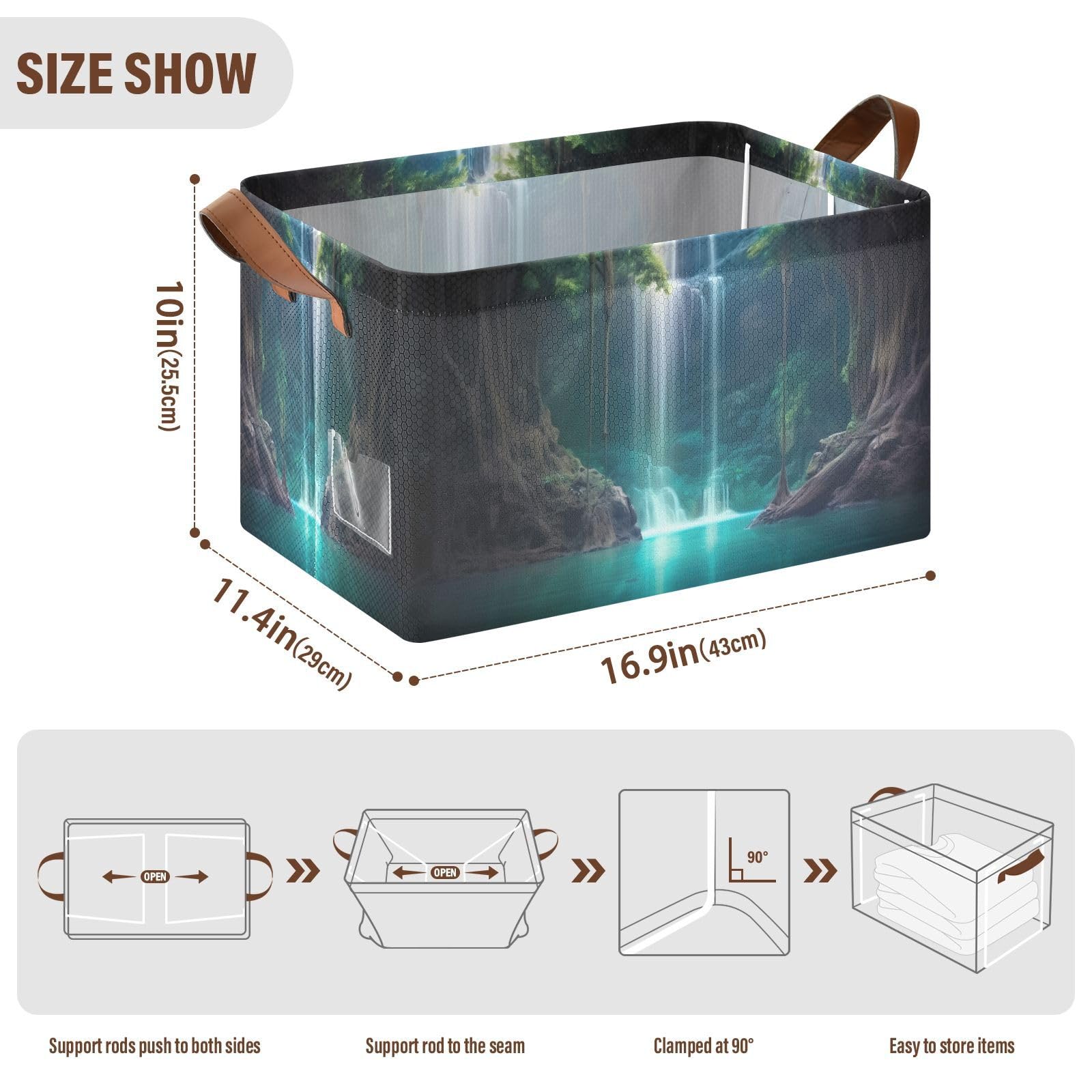 Collapsible Storage Bins 2-Pack - 32L Waterfall Design Organizer Baskets with Handles for Shelves, Closet & Office - Perfect for Home Organization, Bedroom Storage & Laundry Room Sorting