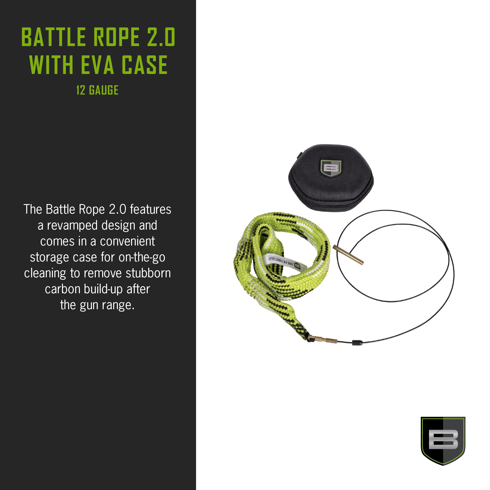 Breakthrough Clean Battle Rope 2.0 Gun Cleaning Kit - Universal for Rifle, Shotgun & Pistol with EVA Storage Case & Brass Handle - Perfect for Firearm Maintenance at Home, Range or Hunting