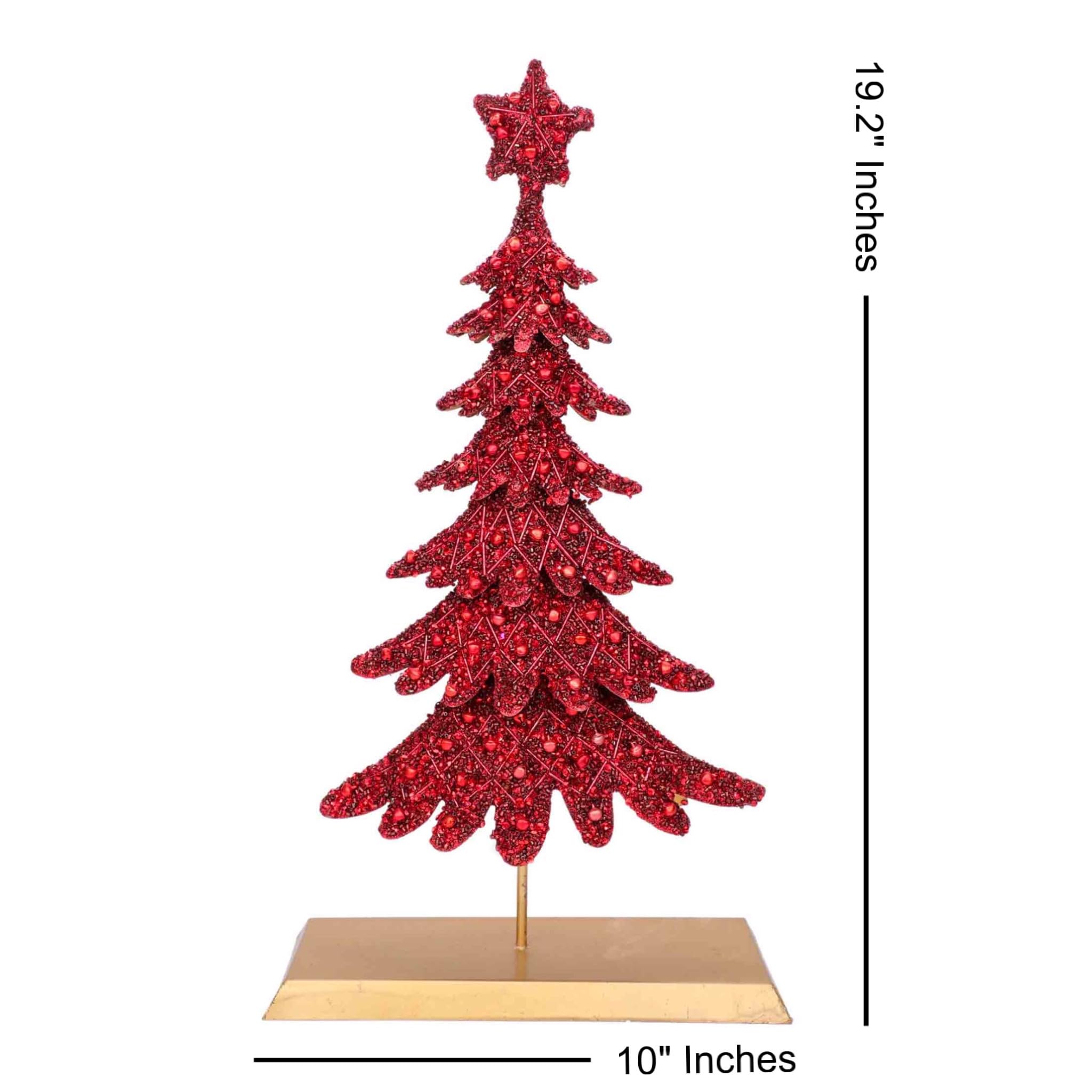 Handmade Beaded Christmas Tree Table Décor with Gold Metal Stand - Elegant Pink Dickens Holiday Tablescape for Mantel, Dining Table, and Festive Home Decor