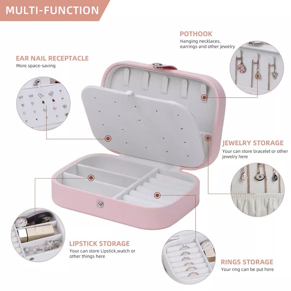 Portable Jewelry Organizer Travel Case - 2 Layer PU Leather Jewelry Storage Box for Earrings, Necklaces & Rings - Compact Elegant Jewelry Holder for Women - Perfect for Travel, Home & Office Use (Green)