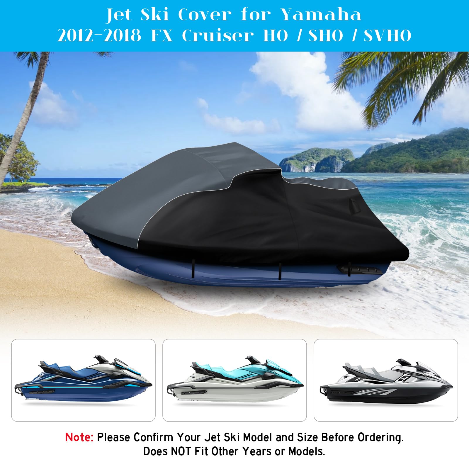 Premium 600D Oxford Jet Ski Cover for Yamaha FX Cruiser HO/SHO/SVHO (2012-2018) - Heavy Duty Waterproof Waverunner Cover with UV Protection & Ventilation - Perfect for Outdoor Storage & Marine Use