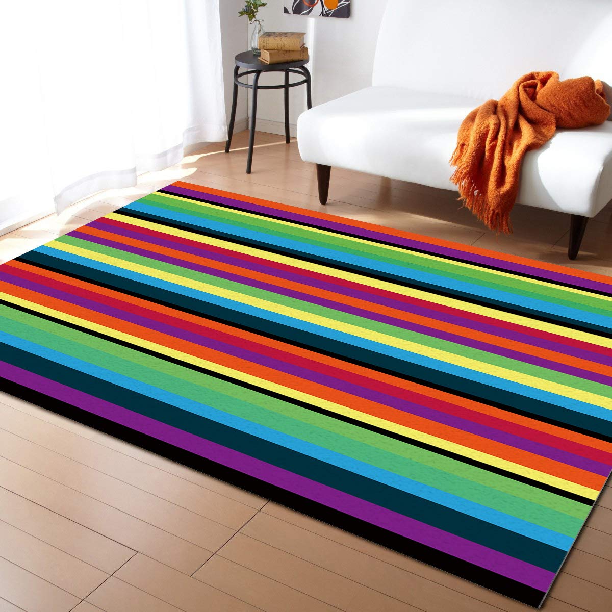 Luxury 5x7 Ft Non-Slip Area Rug - Soft Modern Striped Carpet with Rubber Backing for Living Room, Bedroom, Playroom | Home Decor Floor Mat for Kids & Girls | Perfect for Family Gatherings & Cozy Spaces