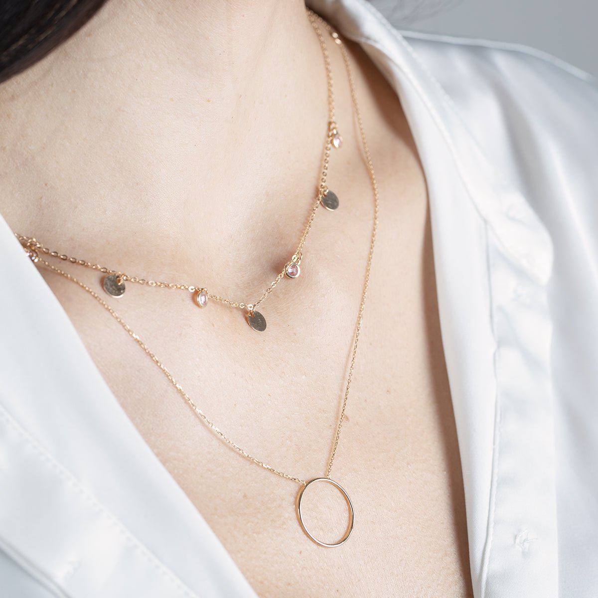 14K Rose Gold Pink Tourmaline Drop Necklace - Dainty Bezel Set Disc Pendant Jewelry for Women - Perfect for Date Night & Special Occasions