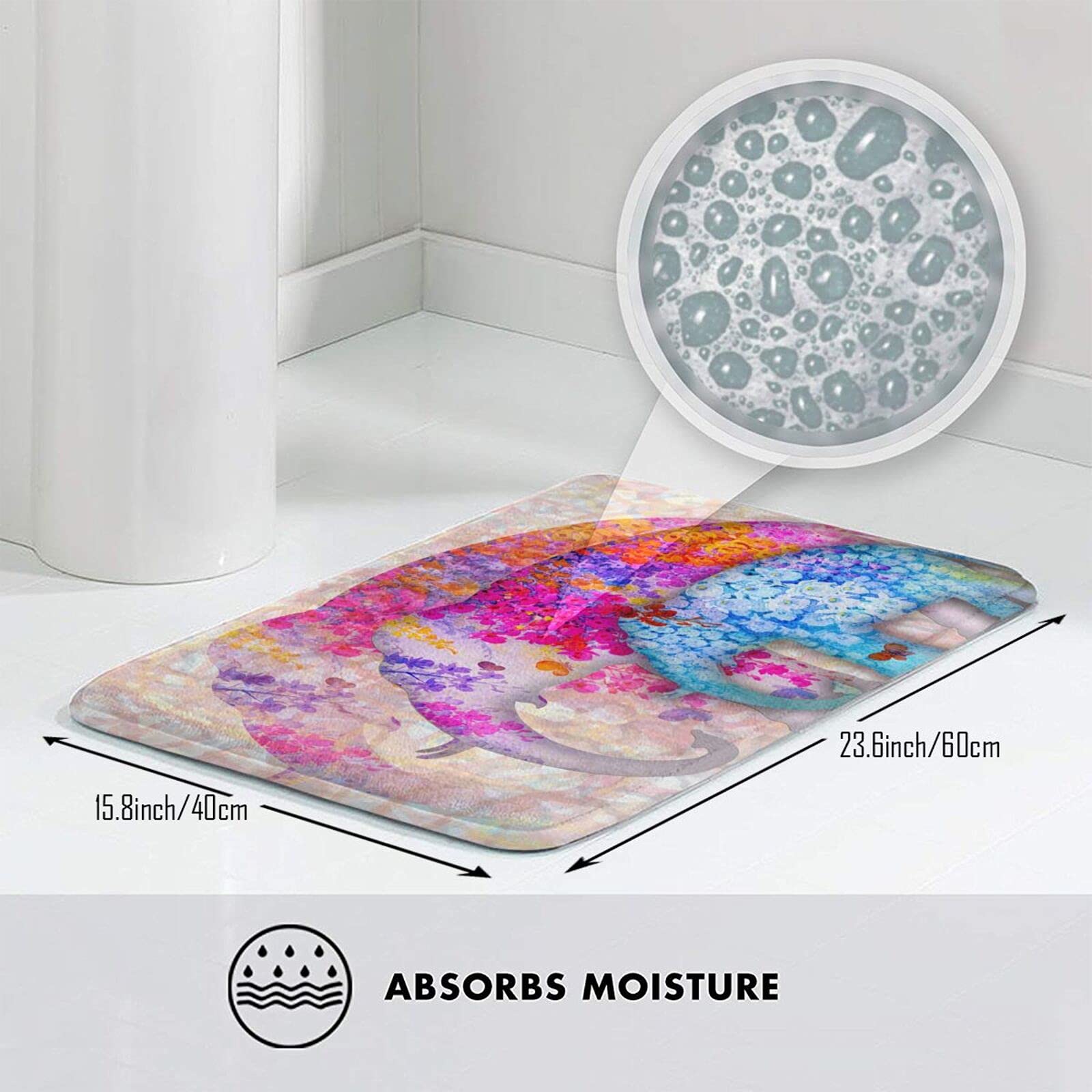 Soft Plush Non-Slip Absorbent Elephant Flower Bath Mat - Washable Bathroom Rug for Shower, Kitchen Sink & Floor Decor - Perfect for Modern Homes, Spa Bathrooms & Cozy Nursery Decor