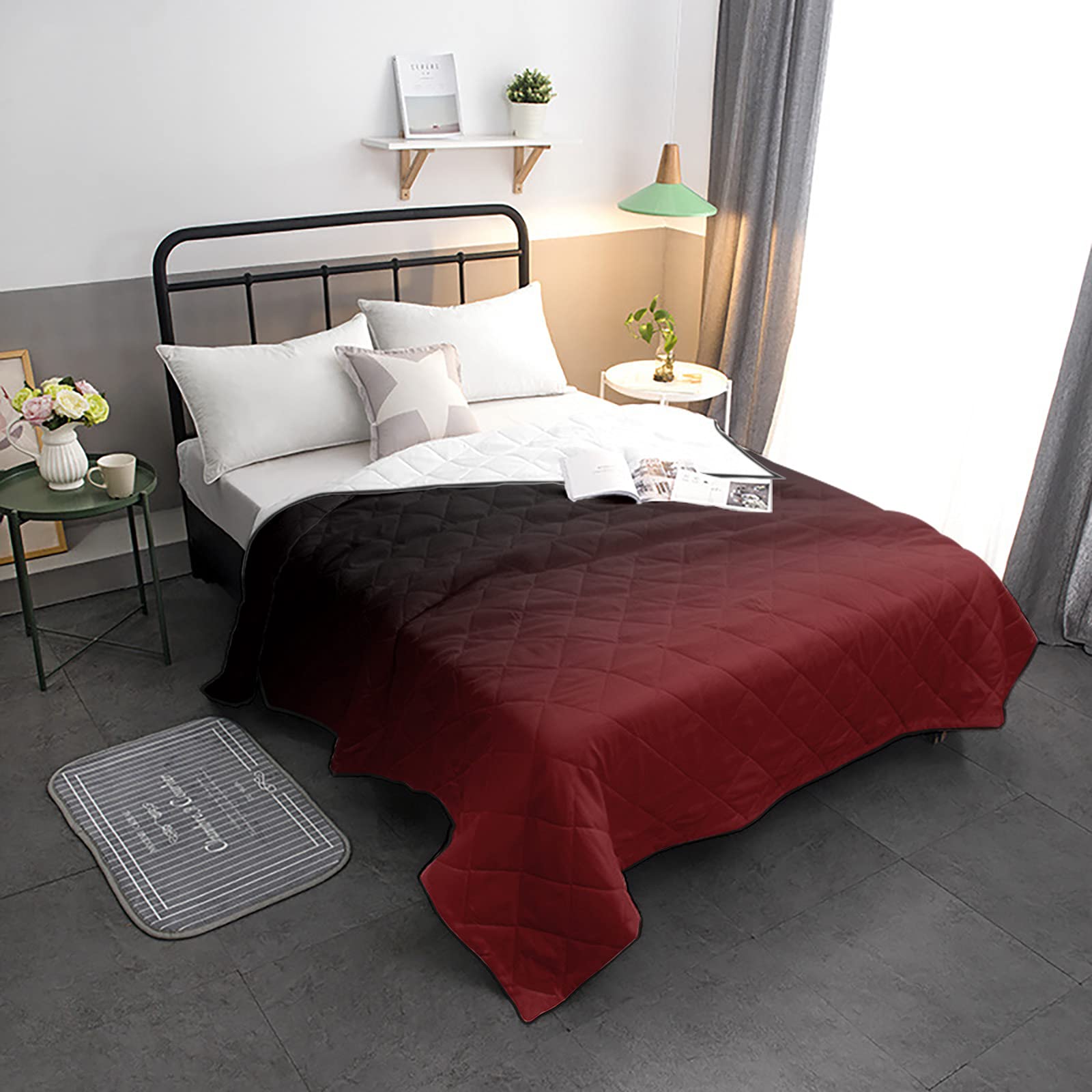 Premium California King Size Cooling Comforter - Soft & Lightweight Ombre Quilted Duvet, All Season Down Alternative Bedding for Hot Sleepers - Black & Red Gradient Design - Perfect for Master Bedrooms & Guest Rooms