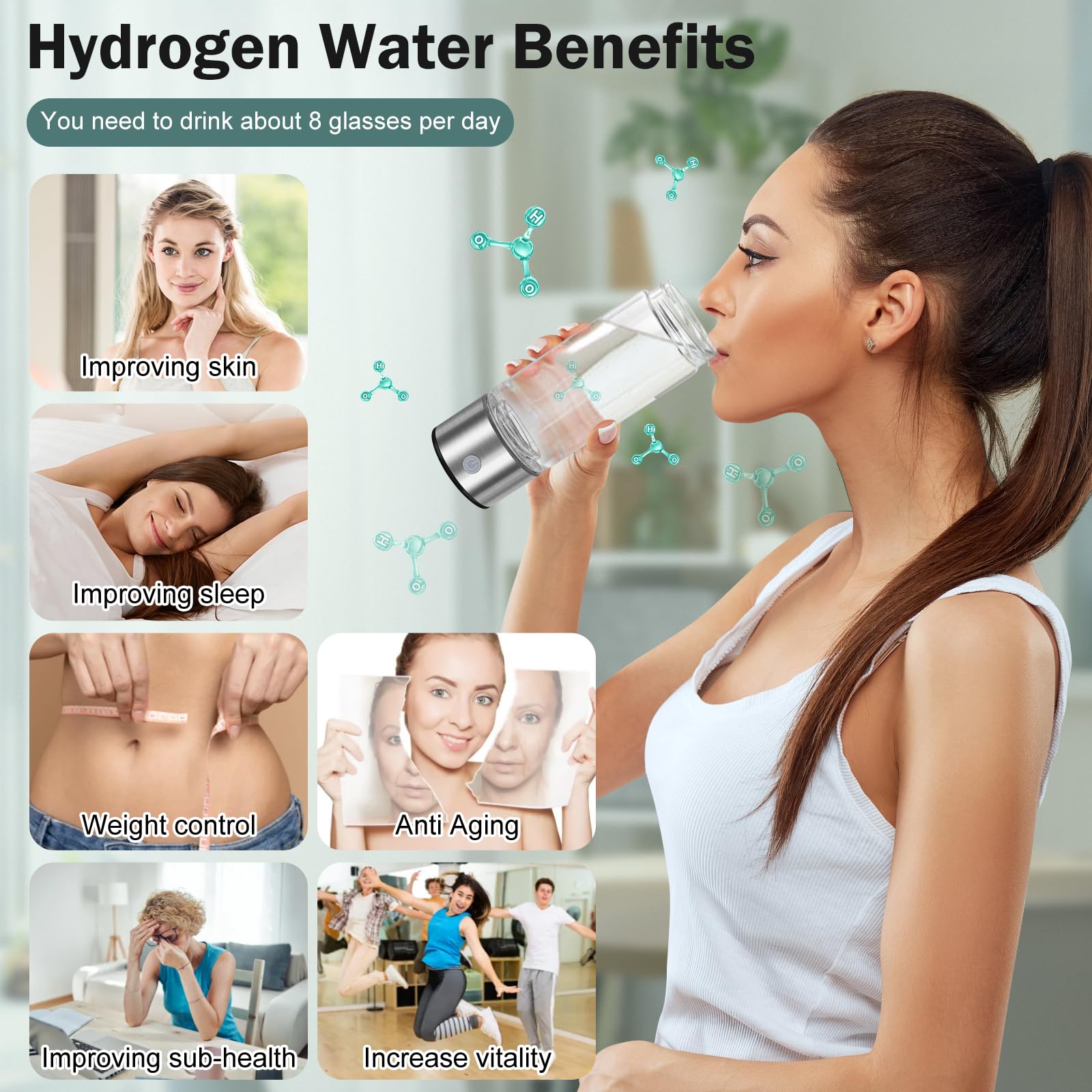 Portable Hydrogen Water Bottle Generator - 420ml Quick Electrolysis Hydrogen Water Machine for Home, Office & Travel - Improve Water Quality in 3 Minutes | Perfect for Hydration, Detox & Wellness On-The-Go