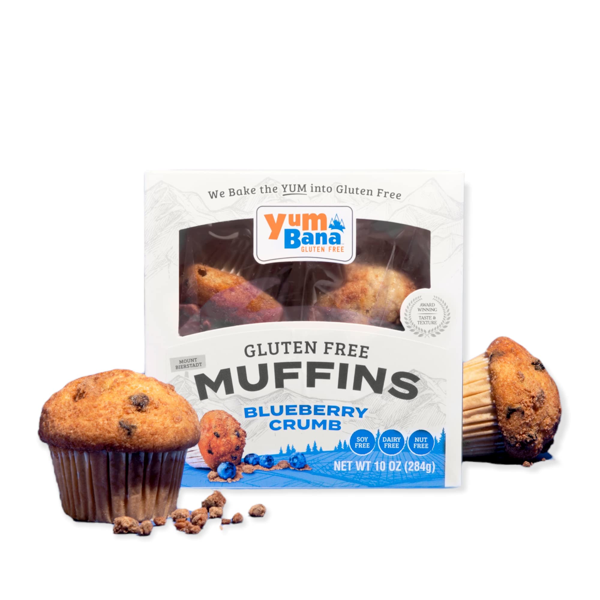Yumbana Gluten Free Blueberry Crumb Muffins - 4 Pack (10 oz Each) | Soy Free, Dairy Free, Gluten Free Snacks | Perfect for Breakfast, School Lunches & On-the-Go Healthy Treats