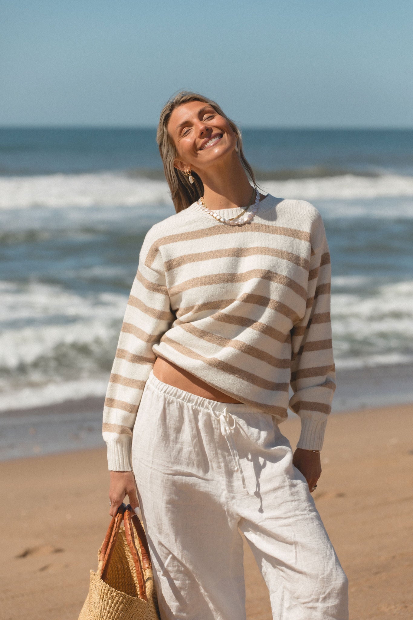 Cozy Striped Oversized Crew Sweater for Women - Soft & Warm Winter Knit Pullover - Perfect for Casual Outfits, Layering & Cold Weather