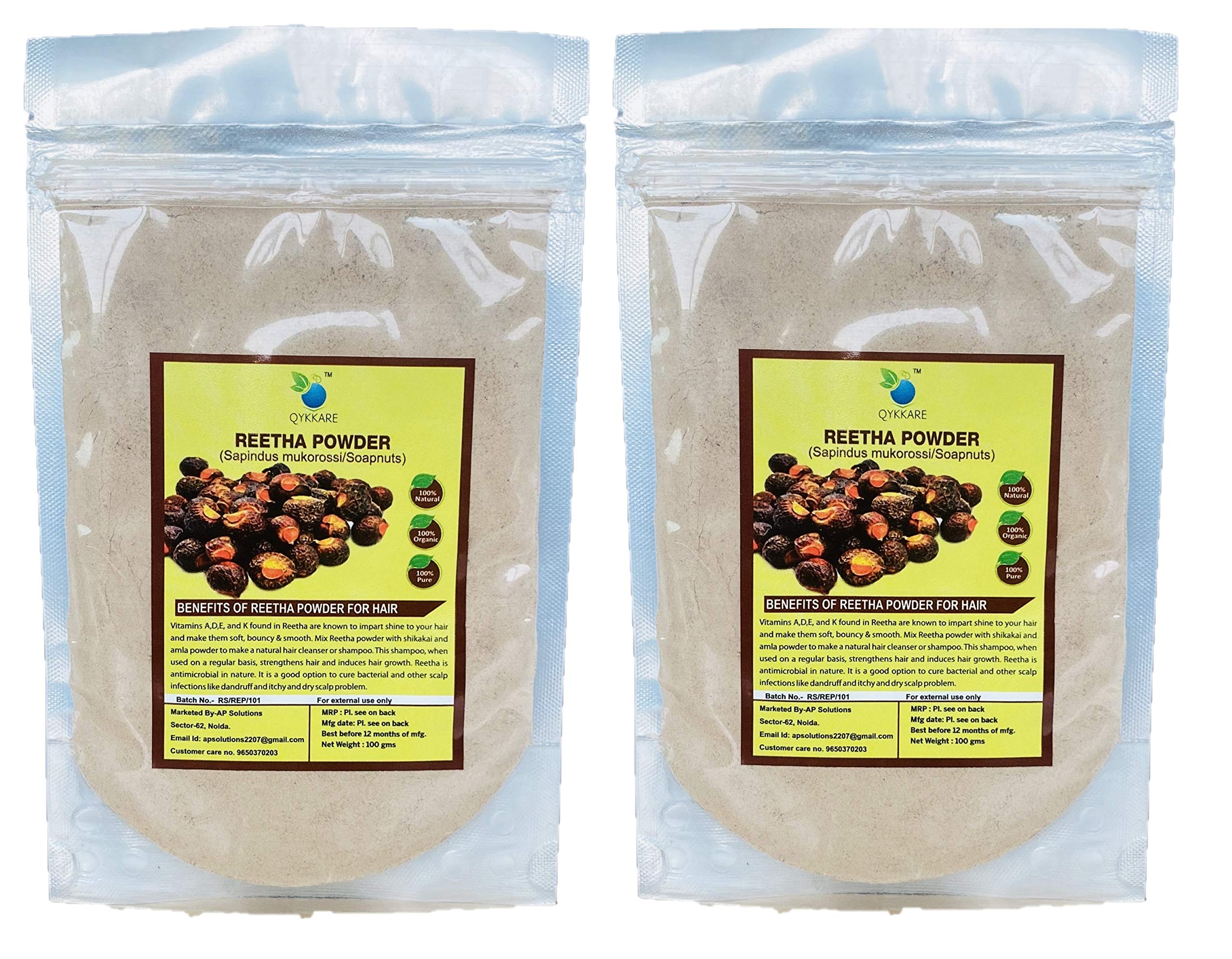 Organic Reetha Powder for Hair Cleansing & Growth - 200g (100g x 2) Natural Shampoo Alternative | Hair Mask, Scalp Treatment & Ayurvedic Hair Care for Dandruff, Dry Scalp & Shiny Hair - Perfect for DIY Hair Spa at Home