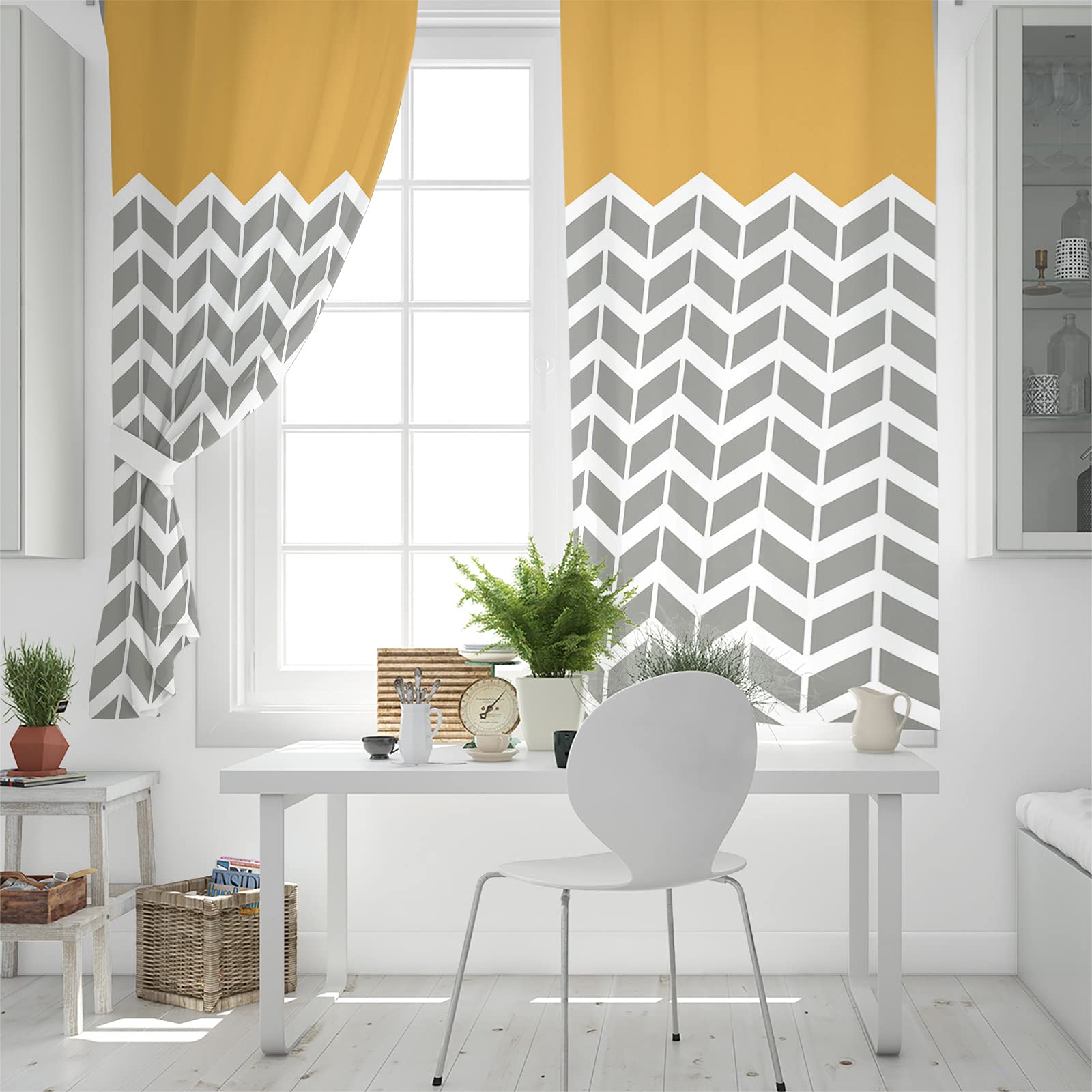 Blackout Curtains for Living Room & Bedroom - Thermal Insulated Geometric Chevron Pattern Orange Window Drapes (52x84 Inch, 2 Panels) | Grommet Top Room Darkening Curtains for Better Sleep & Energy Efficiency